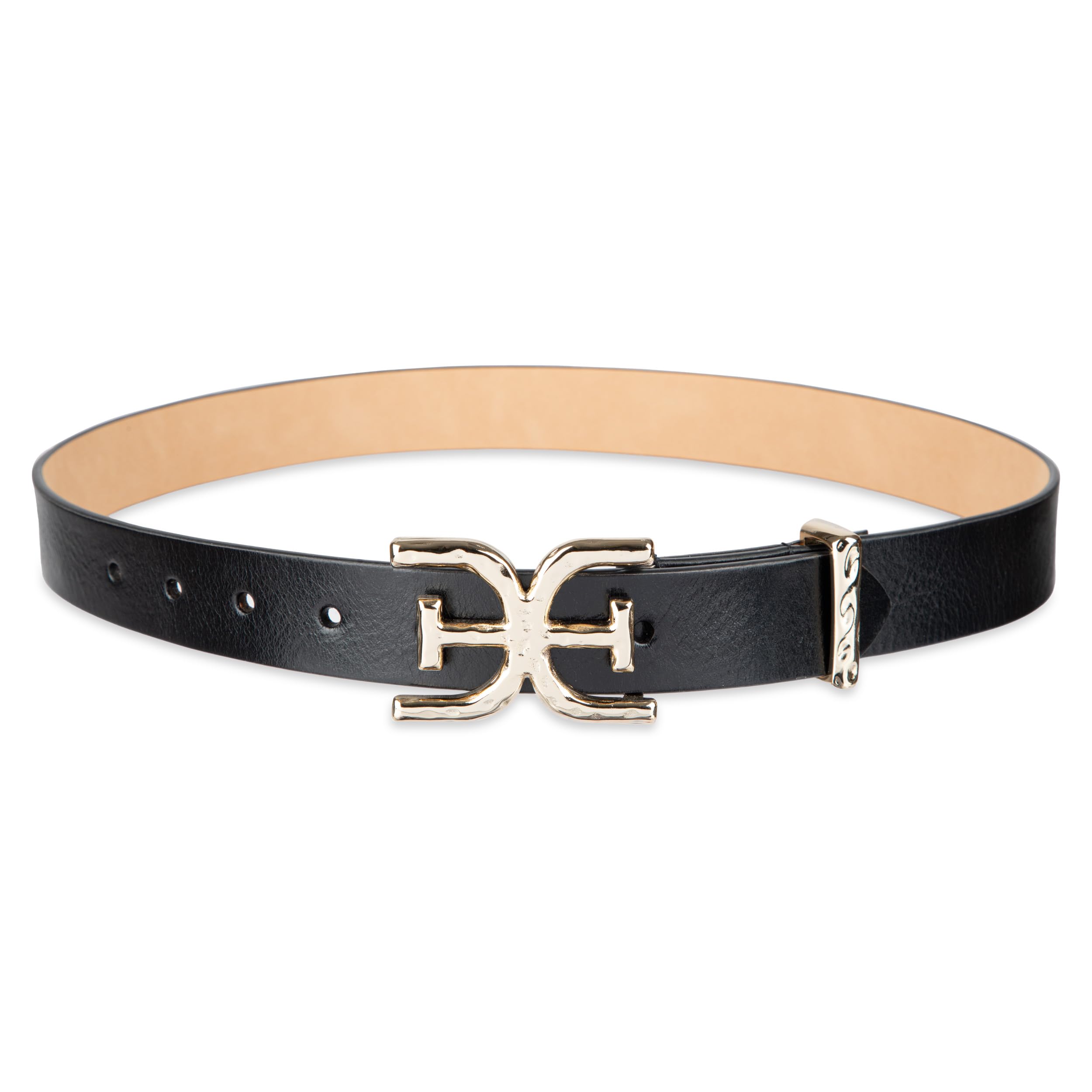 Sam Edelman Women's Double-e Plaque Logo Hammered Buckle and Loop Leather Belt for Jeans, Dresses and Trousers - Image 4